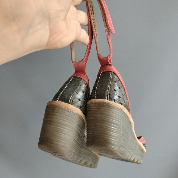 fly london peeptoe wedge platform shoes, ankle strap 7.5m/38, coral and gray - Picture 5 of 6